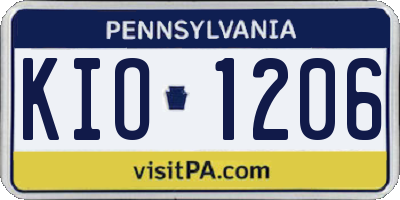 PA license plate KIO1206