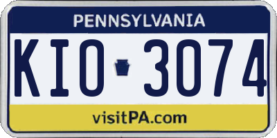PA license plate KIO3074