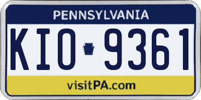 PA license plate KIO9361