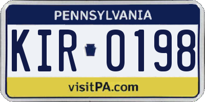 PA license plate KIR0198