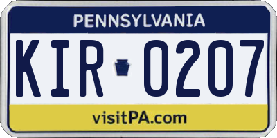 PA license plate KIR0207
