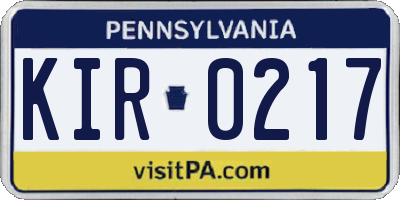 PA license plate KIR0217