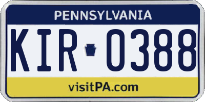 PA license plate KIR0388