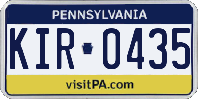 PA license plate KIR0435