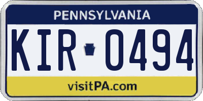 PA license plate KIR0494