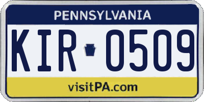 PA license plate KIR0509