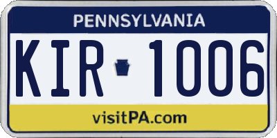 PA license plate KIR1006