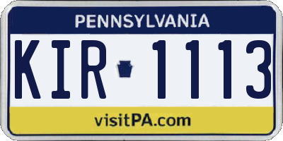 PA license plate KIR1113