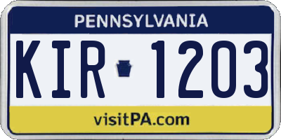 PA license plate KIR1203