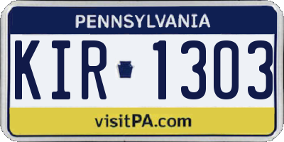 PA license plate KIR1303