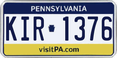 PA license plate KIR1376
