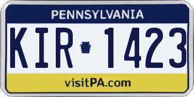 PA license plate KIR1423
