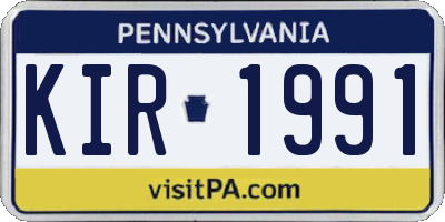 PA license plate KIR1991