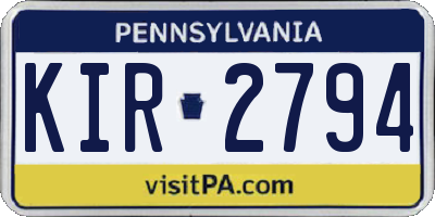PA license plate KIR2794