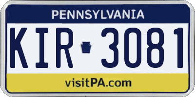 PA license plate KIR3081