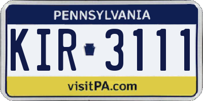 PA license plate KIR3111
