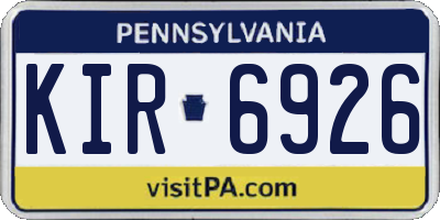 PA license plate KIR6926