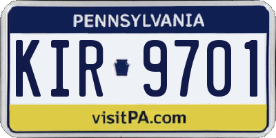 PA license plate KIR9701