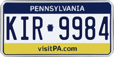 PA license plate KIR9984