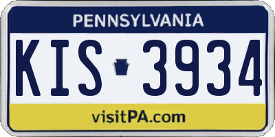 PA license plate KIS3934
