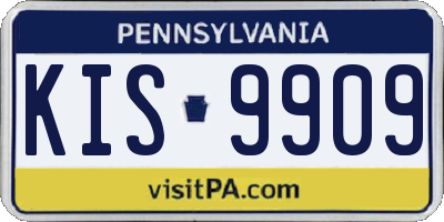 PA license plate KIS9909