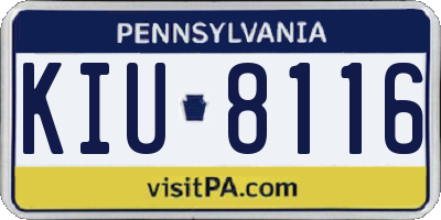 PA license plate KIU8116