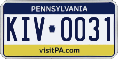 PA license plate KIV0031