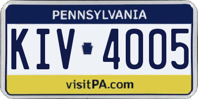 PA license plate KIV4005