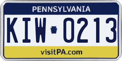 PA license plate KIW0213