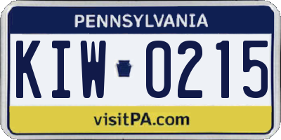 PA license plate KIW0215