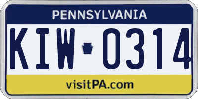 PA license plate KIW0314