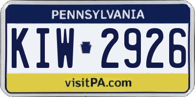PA license plate KIW2926
