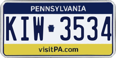 PA license plate KIW3534
