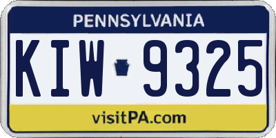 PA license plate KIW9325