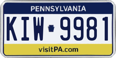 PA license plate KIW9981