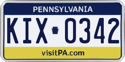 PA license plate KIX0342