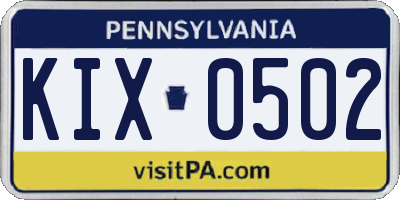PA license plate KIX0502