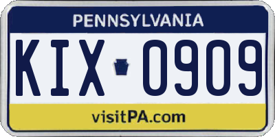 PA license plate KIX0909