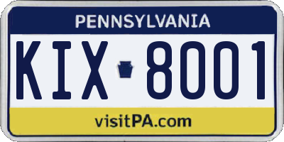 PA license plate KIX8001