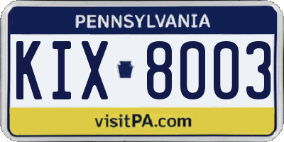 PA license plate KIX8003