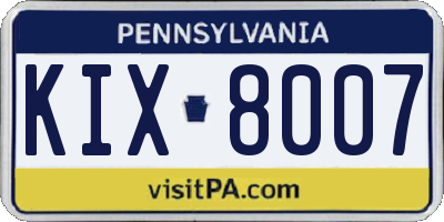 PA license plate KIX8007
