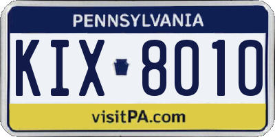 PA license plate KIX8010