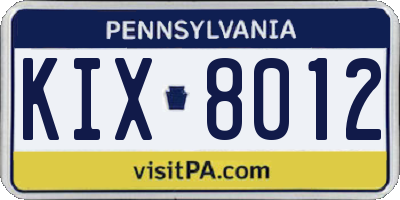 PA license plate KIX8012