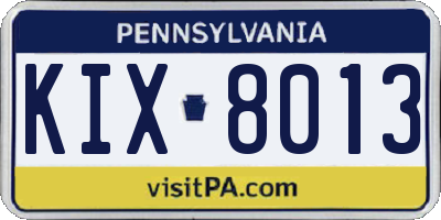 PA license plate KIX8013