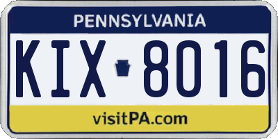 PA license plate KIX8016