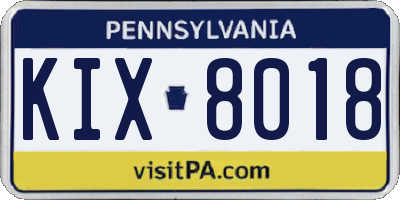 PA license plate KIX8018