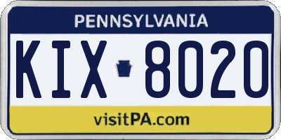 PA license plate KIX8020