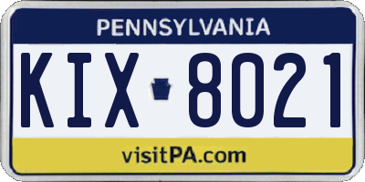 PA license plate KIX8021