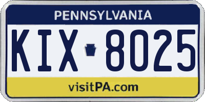 PA license plate KIX8025
