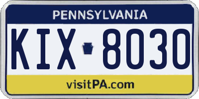 PA license plate KIX8030